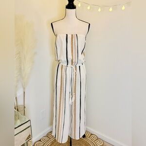 🌾 For The Republic‎ White and Tan Striped Jumpsuit